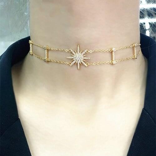Fashion Sun Flower Choker Necklace Women Girl Zirconia Chocker Collares Mujer Fine Jewelry Christmas Gifts Zk30