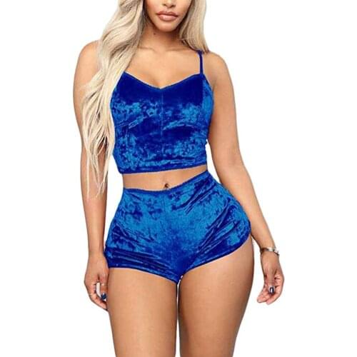Women Sleepwear Set 2 Piece Spaghetti Strap Women Solid Color Backless Pajama V neck and spaghetti strap design 2021 Summer New