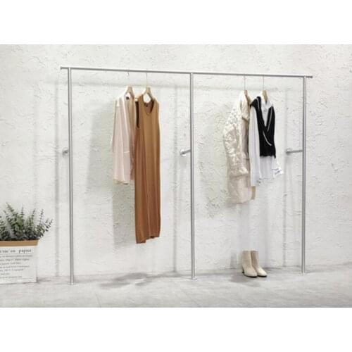 Womens clothing store shelf silver clothing store display rack wall clothing rack floor type clothes rack side hanging display