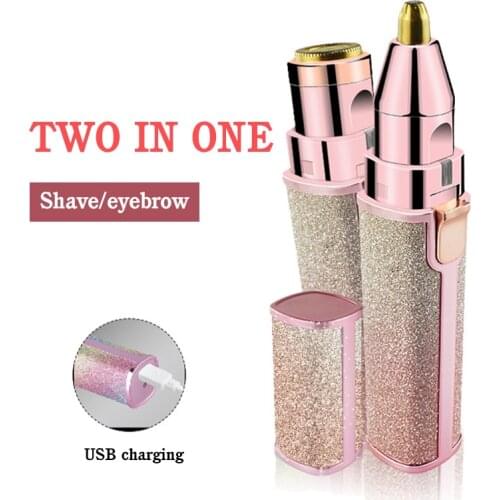 Protable 2 IN 1 Electric Epilator USB Eyebrow Trimmer device Female Body Facial Lipstick Shape Painless Hair Removal Shaver Wome