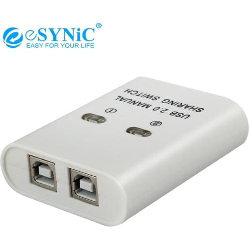 Esynic USB 2.0 Mini Manual Share Switch Support 1920*1080 2 Way Ports Splitter 1 Printer Device to 2 PCs For win XP/7/8/10