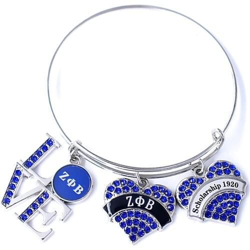 Blue Crystal Sorority Fraternity Class Souvenir Jewelry Greek Letter Scholarship 1920 Zeta Phi Beta Bangles Bracelet