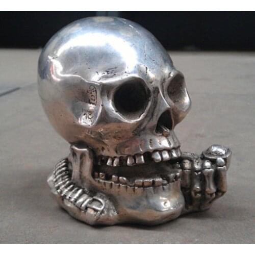 Tibet collectable white copper skull framework statue high: 13cm Garden brass copper Decoration real Brass