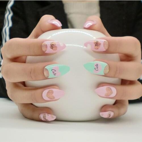 TKGOES Hot 24pcs Stiletto Nails For Sale Blue and White Stripe Full Cover False Nails Cusp Nail Art Tips Beauty Manicure Tools