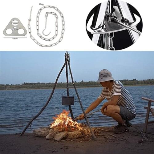 Outdoor Grill Hanging Pot Stand Set Stainless Steel Triangle Bonfire Rack Portable Picnic Hanging Holder Camping Home BBQ Tool