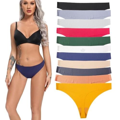 11 Colors Sexy Super Stretch Seamless Pure Cotton Womens Thong Pure Color Stretch Breathable Comfortable Ice Silk White Panties