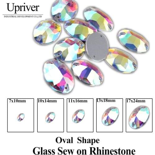 Upriver Oval Crystal AB Color Flatback Sew On Rhinestones 2 Holes Crystal Sewing Stone For Garments Casual Dresses