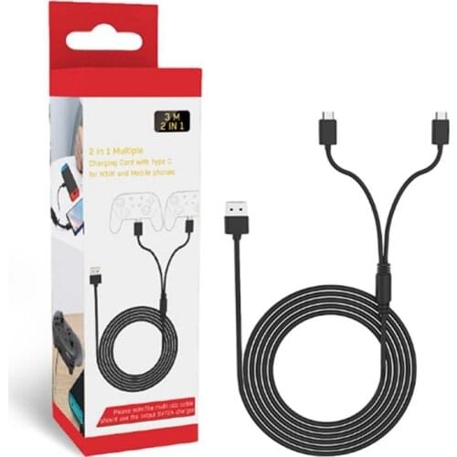 10FT Charging Cable for PS5 Controller 2in1 Multiple Charger Cord with 2 Type-C Ports for Two Device Safe Stable Connection