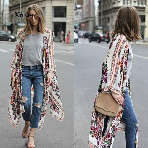 Summer Womens Floral Print Blouse, Casual Bohemian Chiffon Plus Size Coat Shawl Kimono Cardigan Top