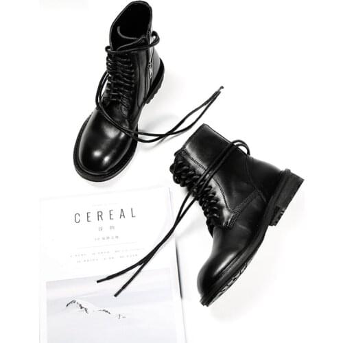 Mordoan Genuine Cow Leather Martin boots women short boots British style knight boots thick heel flat snow boots Ankle boots