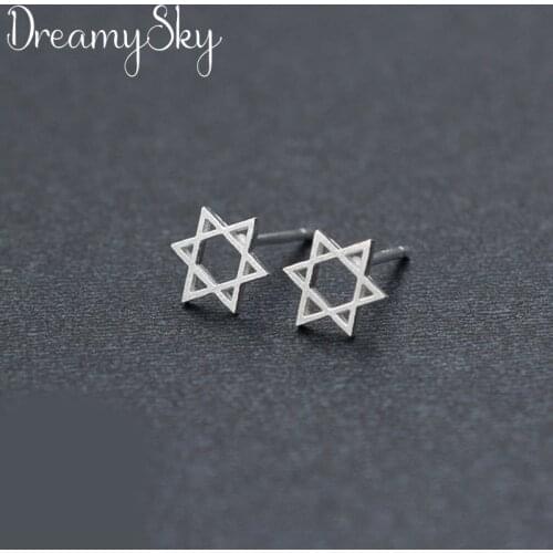 DreamySky Wholesale Ladies Silver Color David Star Stud Earrings For Women Gift femme Brand Statement Ear Jewelry Brincos