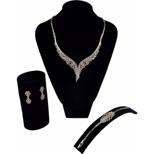 Women Bridal Jewelry Sets rhodium color with Cubic zircon necklace /bracelet /earrings /ring set free shipment
