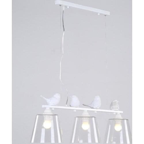 Country Style Lamp Modern Pendant Light Dining Room Kitchen Home Fixture Resin Bird Glass Lampshade White Iron E27 110-240V