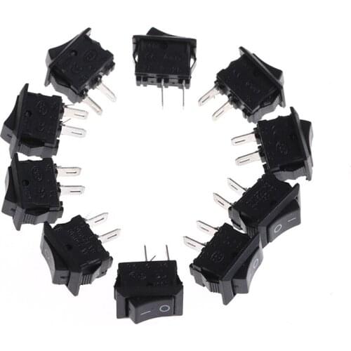10Pcs KCD1-11 250VAC/3A 6A 125V AC 2P Switches 10*15MM Small Black Rocker Switch