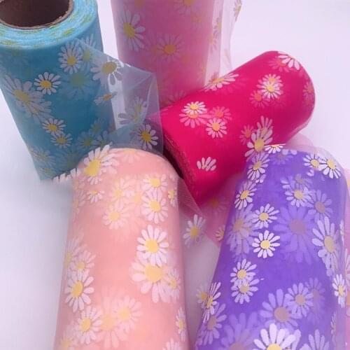 12cm*25yards Small daisies tulle Rolls tape for DIY handmade bowknot and Wedding Decor Party Supplies Baby Shower Tutu Skirt