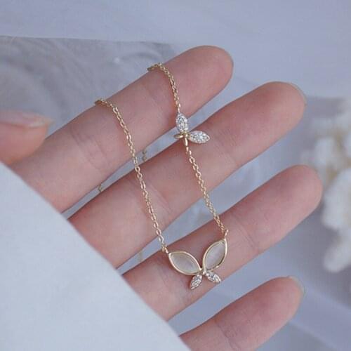 14k Gold Plated Fine Jewelry Micro-inlaid Zircon Delicate Butterfly Wings Ins Short Necklace Clavicle Chain Necklaces Woman