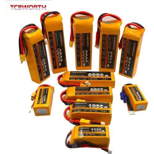 TCBWORTH RC Lipo Battery 2S 3S 4S 6S 11.1v 14.8v 22.2v 1300 1500 1800 2200 2600 3000 4200 5200 6000mah Battery XT60-T Deans plug