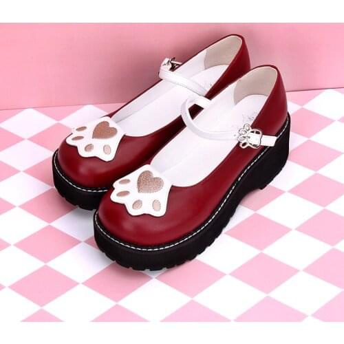 Angelic imprint woman Embroidery cat claw lolita shoes lady Wedge Heel Pumps women princess dress party shos size 35-46 960