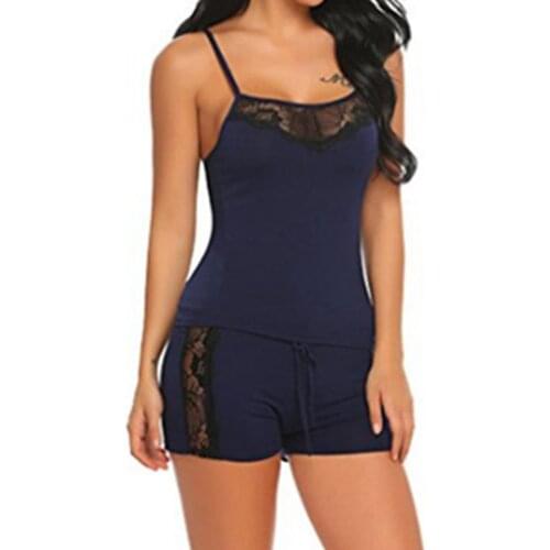 Satin Pajamas Sexy Lace Pijama Nightie Sleepwear Home Clothes Tops and Shorts Womens Silk Pajamas Solid Color Pajama Set Women