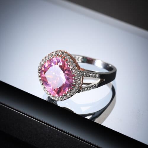 Big Bling Pink Zircon Stone Gold and Silver Rings for Women Engagement Wedding S925 Silver Color Rings with Stamp New