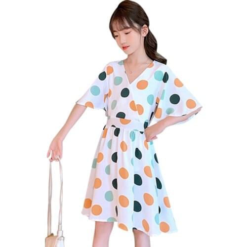 Kids Dresses For Girls Dot Girl Party Dress Casual Style Dress For Children Summer Childrens Clothing 6 8 10 12 14