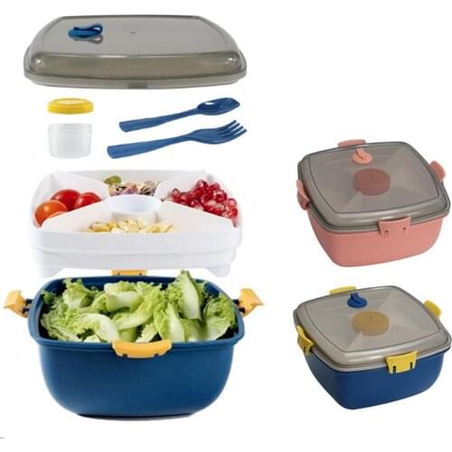 Double-decker Lunch Box Salad Box Bento Picnic 4 Grid Salad Dressing Container Lunch Box Set Student Lunch Box