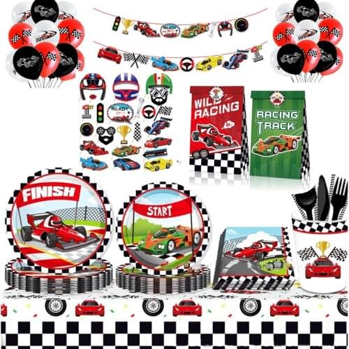 Racing Car Birthday Party Decor Disposable Tableware Cup Plate Race Ballon Happy Birthday Banner Kids Baby Shower Party Supplies
