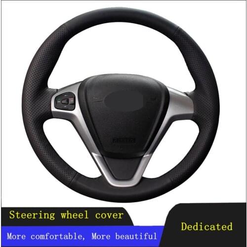 DIY Car Accessories Steering Wheel Cover Black Hand-stitched Artificial Leather For Ford Fiesta 2008-2017 EcoSport 2014-2017