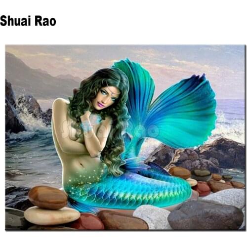 Full drill square Diamond Painting Beautiful mermaid beach stone Diamond embroidery 5d diy diamond mosaic diamond paint,wall art