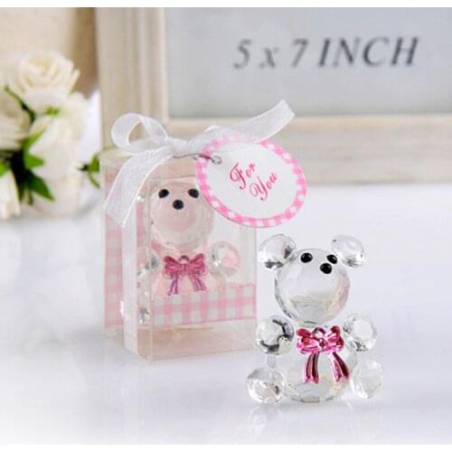 20 pcs Mini Crystal Bear in Gift Boxes Baby Shower Boy Girl Baptism Party Souvenir Newborn Baby Gifts Box Crystal Wedding Favors