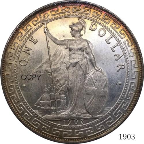 UK 1903 Coin United Kingdom 1 Dollar British Trade Cupronickel Plated Silver Hong Kong Metal Souvenir Gift Collectible Coins