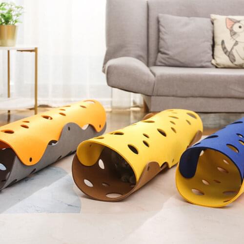 New 2021 Comfortable Funny Cat Bed Pets Cave Tree Hole Pet Tunnel 3 Colors Removable Beds and Houses Washable Felt House for Cat