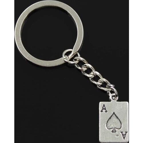New Fashion Men 30mm Keychain DIY Metal Holder Chain Vintage Ace Of Spades Playing Card Poker 20x12mm Silver Color Pendant Gift