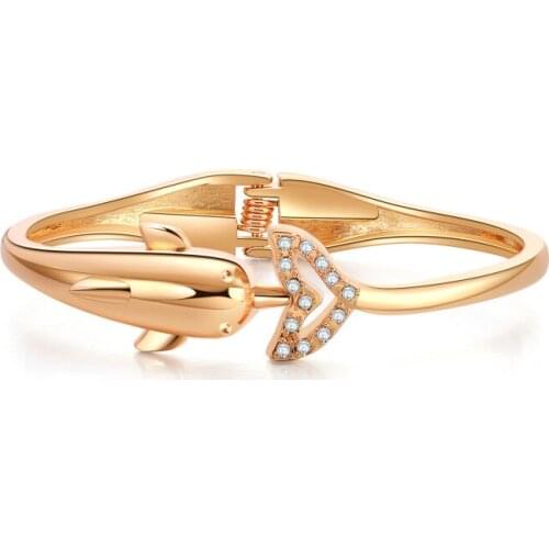 ORNAPEADIA Alloy Bangles Accessories for Women Gold Bracelet for Girls Office Fashion Jewelry Dolphin Shaped Pulseras Mujer