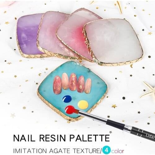 4 Colors Natural Resin Stone Nail Palette Round Square Shape Display Board Tool Acrylic Gel Polish False Nail Tips Holder Shelf