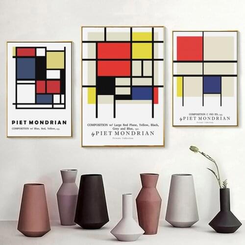Piet Mondrian Color Block Abstract Shape Wall Art Canvas Painting Nordic Posters And Prints Wall Pictures For Living Room Decor