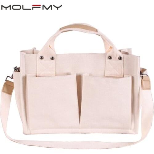 Casual Canvas Handbag For Women Single Shoulder Bag Solid Color Ladies Large Capacity Multi-pocket Bag Messenger Bag Dropship