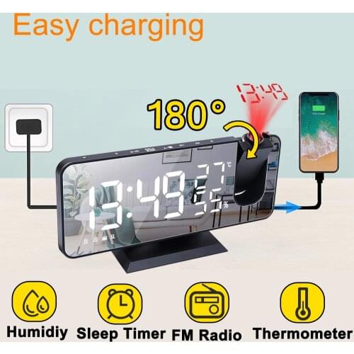 Projection Alarm Clock Table LED Digital Electronic Alarm Clock with Projection FM Radio Time Projector Watch Shock Desk Clock