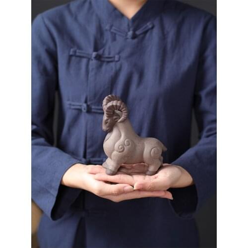 Tibetan /Tibet /Nepal Chinese zisha carved tea play tea decor set toys tea pet sheep ram status horns horn turtle toys Purple sa