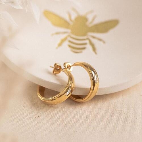 Luxury Stainless Steel Vintage Semicircle Hoop Earrings with Eye Zirconia fit bumblebee Necklace as Mothers Day Gift