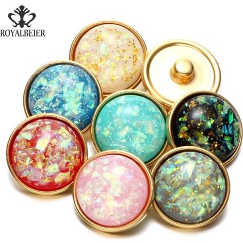 RoyalBeier 20pcs Gold Color Charm Stone Texture Round Snaps Bracelet Bnagels For Women Metal Creative 18 mm Snap Buttons Jewelry