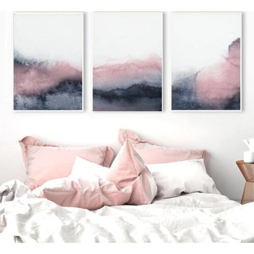 Pink Blue Abstract Posters and Prints Blush Pink Grey Wall Art Canvas Painting Nordic Scandinavian Picture for Bedroom Decor