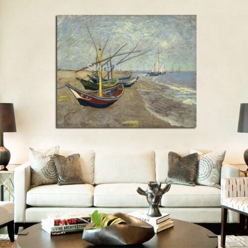 Fishing boats on the beach of Saintes-Maries Famous Vincent Van Gogh Oil Painting