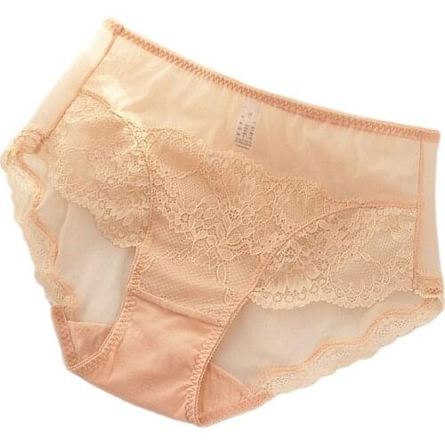 S802 New Womens Seamless Panties Lace Mesh Breathable and Comfortable Mid-high Waist Briefs Ladies Underwear