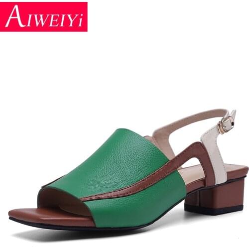 Women Genuine Leather Sandals Black Green Gladiator Sandals Mix Color Party Wedding Shoes Summer Shoes Woman Sandalia Feminina