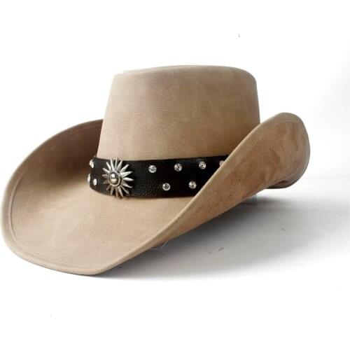 2019 Retro Unisex Western Cowboy Cowgirl Hat With Punk Leather Ribbon Lady Dad Sombrero Cap Roll Up