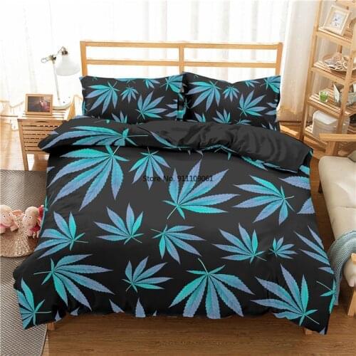 Blue Green Bedding Set Single Double Maple Leaf Printed Duvet Cover Set Twin Queen King Size Bedclothes for Adults Bed Clothes
