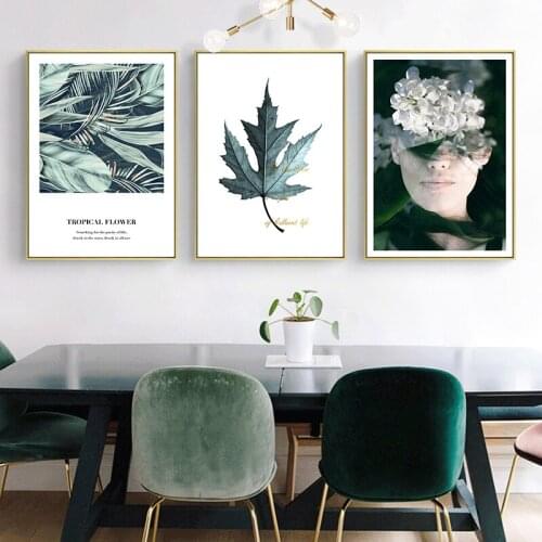 Modern Art Minimalism Leaf Green Canvas Art Paintings For Living Room Bedroom Plant Posters And Prints Wall Poster Home Decor