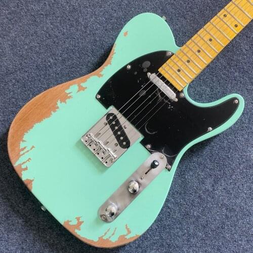 Aged Electric Guitar Surf Green Color Elder Guitar Body Silver Hardware Handmade 100% Tele guitar High Quality Free Shipping