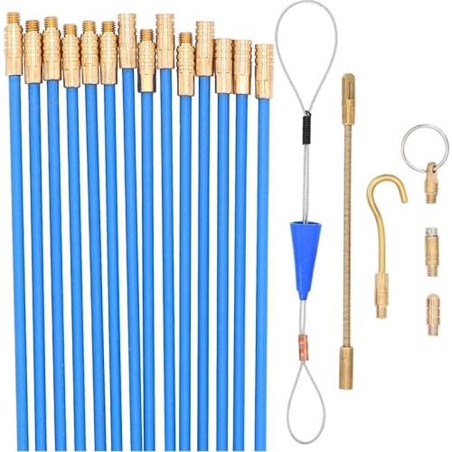 Fiberglass Fish Tape Cable Rods,Electrical Wire Running Push/Pull Kit With Hook And Hole Kit In Transparent Tube